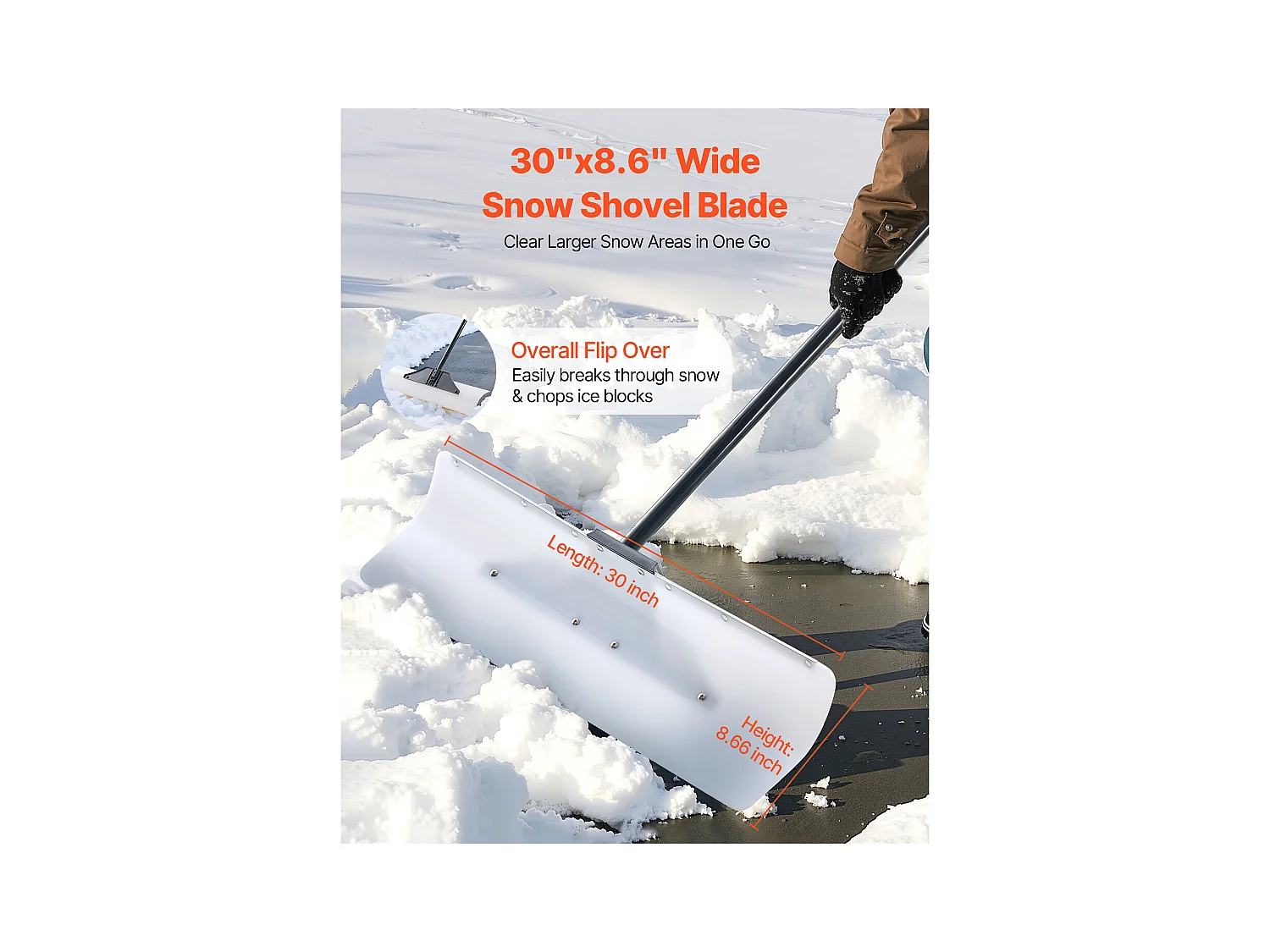 Sneeuwschuiver SucceBuy, 76,2 cm, Sneeuwschuiver met Ergonomisch Handvat, Lemmet van PEHD Kunststof, Sneeuwruimer met Gesegmenteerd Handvat, Sneeuwschuiver