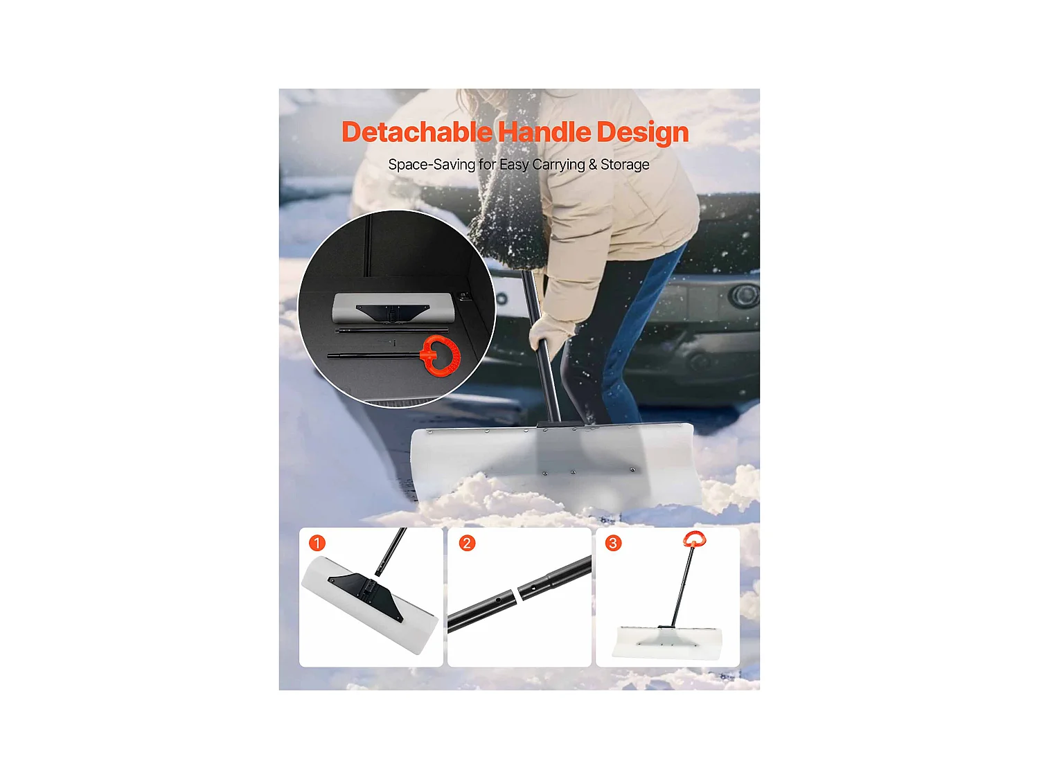 Sneeuwschuiver SucceBuy, 76,2 cm, Sneeuwschuiver met Ergonomisch Handvat, Lemmet van PEHD Kunststof, Sneeuwruimer met Gesegmenteerd Handvat, Sneeuwschuiver