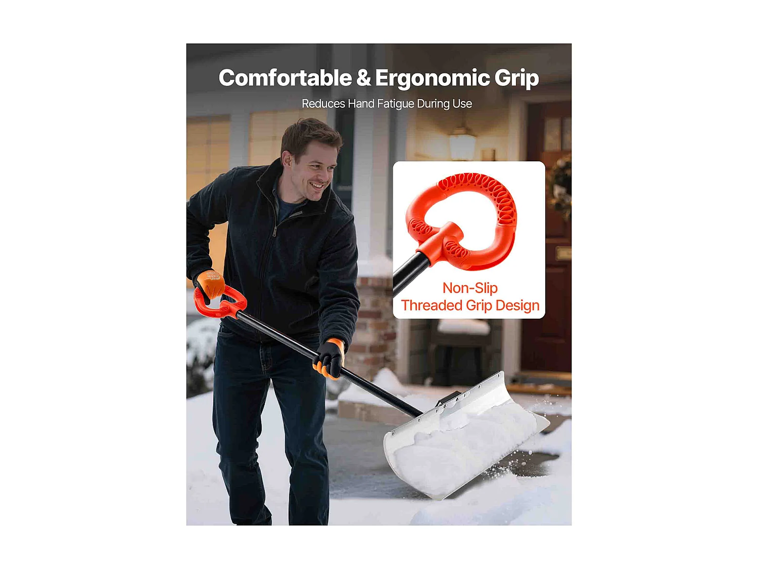 Pelle à Neige SucceBuy, 76,2 cm, Poussoir à Neige avec Poignée Ergonomique, Lame en Plastique PEHD, Pelle de Déneigement à Manche Segmenté, Pousse-neige