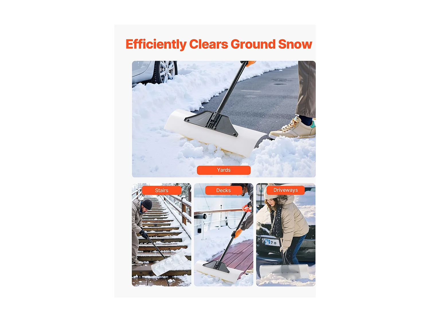 Pelle à Neige SucceBuy, 76,2 cm, Poussoir à Neige avec Poignée Ergonomique, Lame en Plastique PEHD, Pelle de Déneigement à Manche Segmenté, Pousse-neige