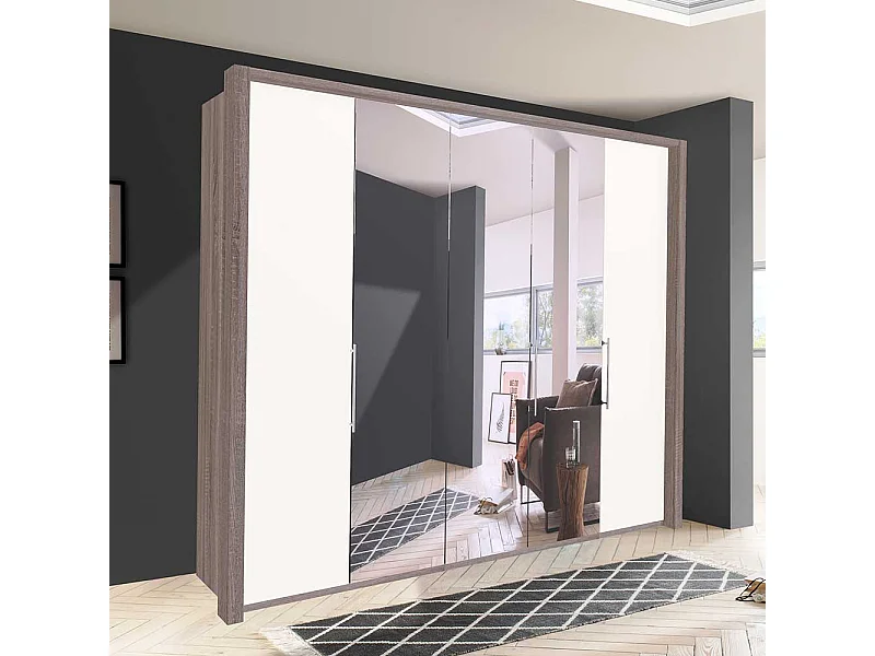 Spiegeltürenschrank in Weiß Eiche Trüffelfarben
