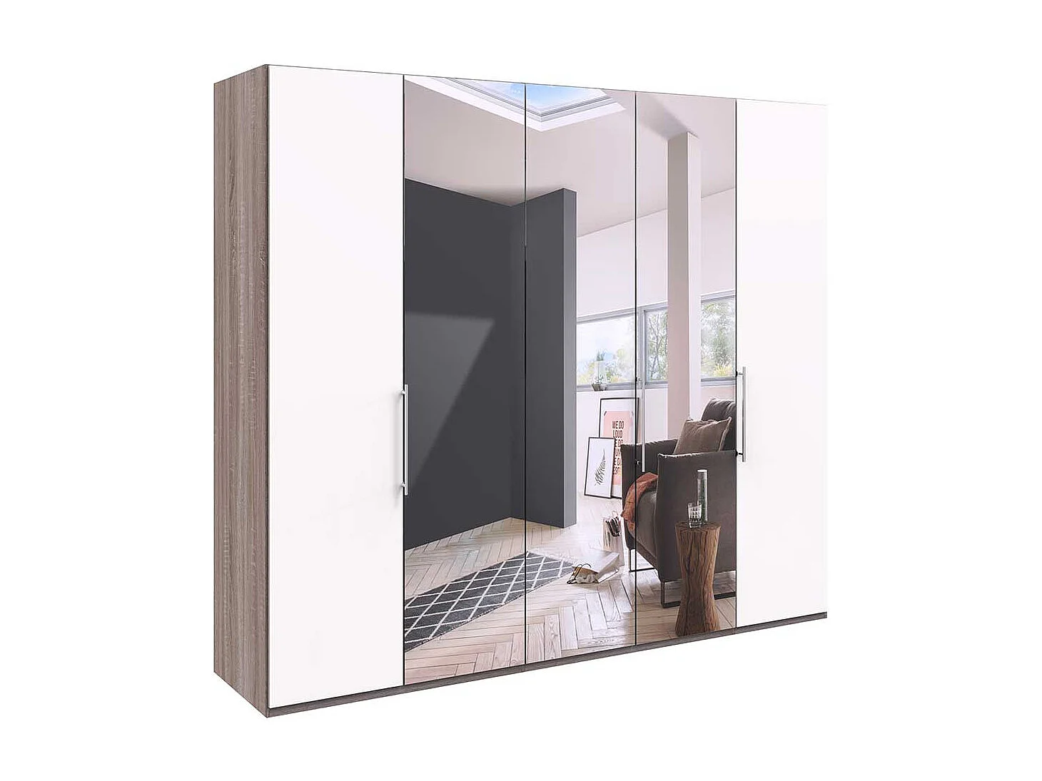 Spiegeltürenschrank in Weiß Eiche Trüffelfarben