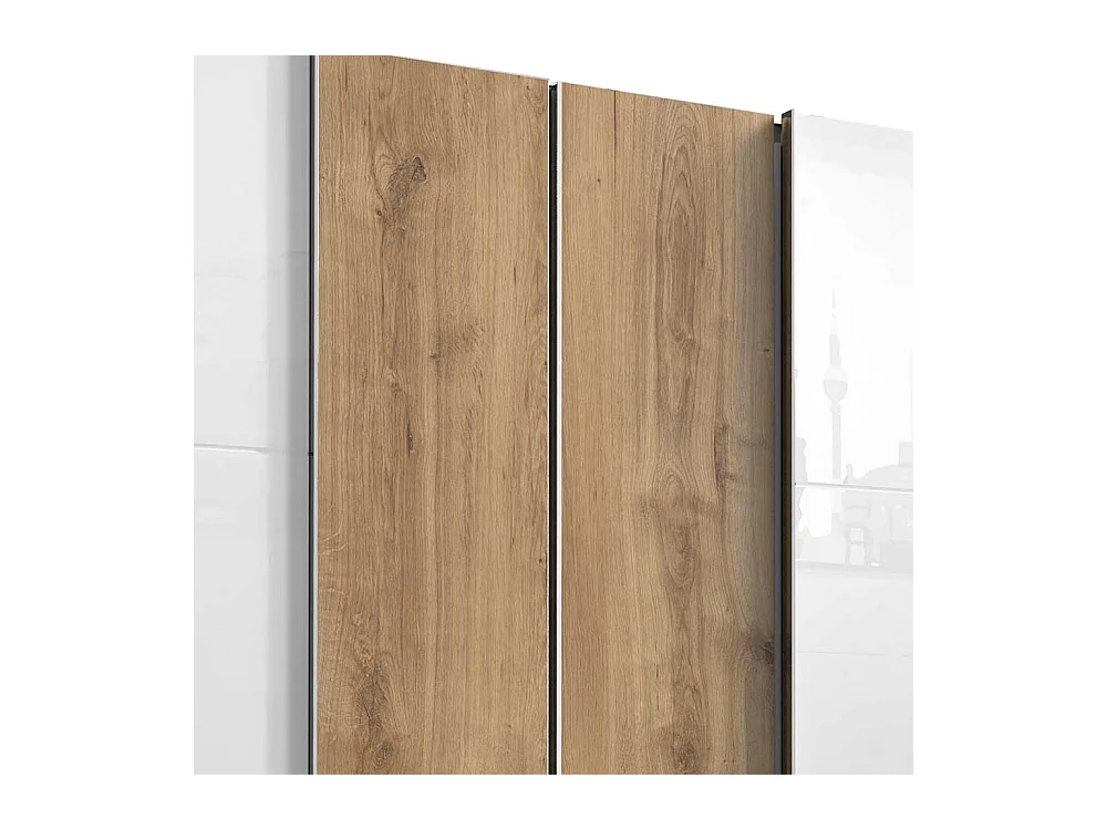 Schlafzimmerkleiderschrank zweifarbig mit Dreh- und Schiebetüren drei Schubladen