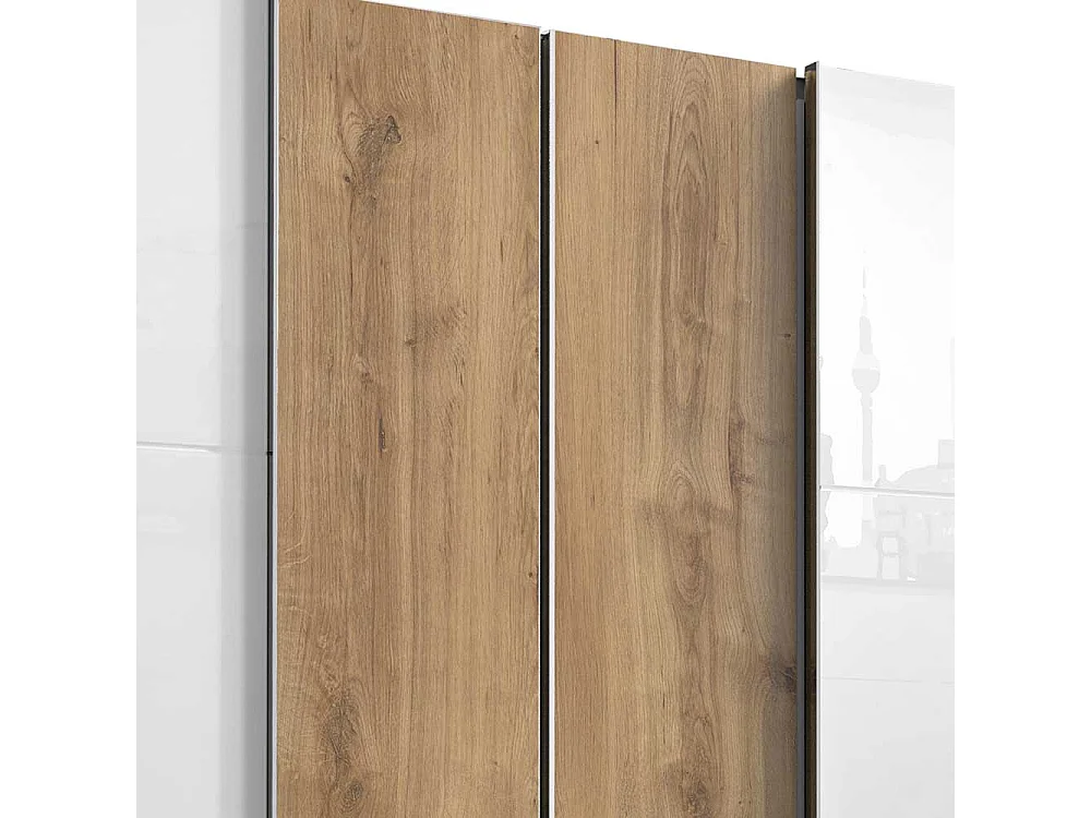 Schlafzimmerkleiderschrank zweifarbig mit Dreh- und Schiebetüren drei Schubladen