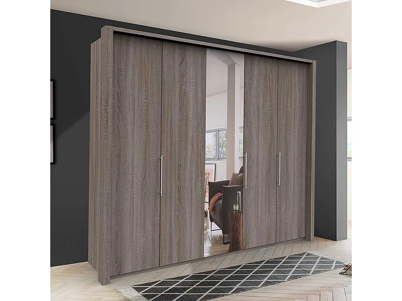 XL Kleiderschrank in Eiche Trüffelfarben Spiegel