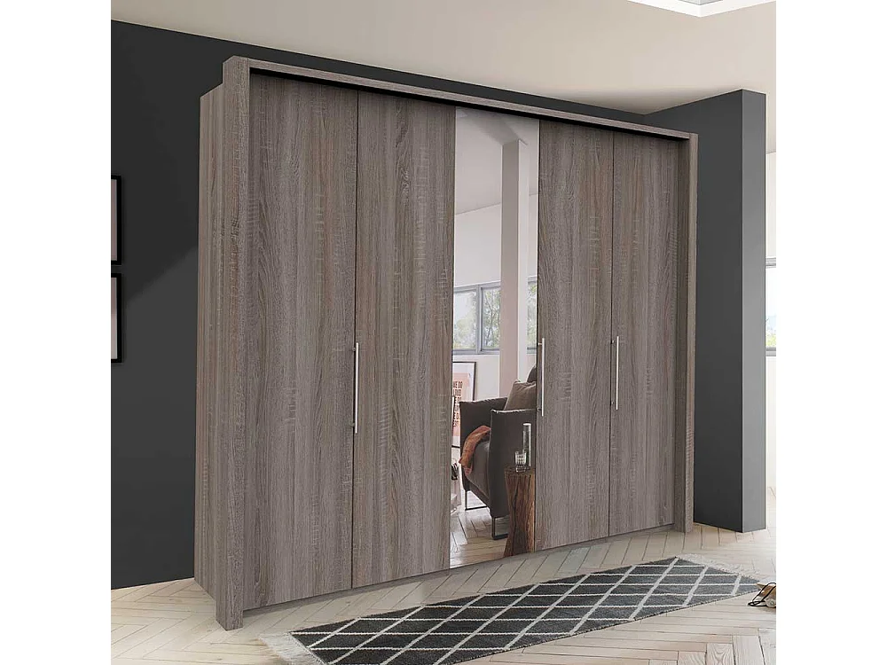 XL Kleiderschrank in Eiche Trüffelfarben Spiegel