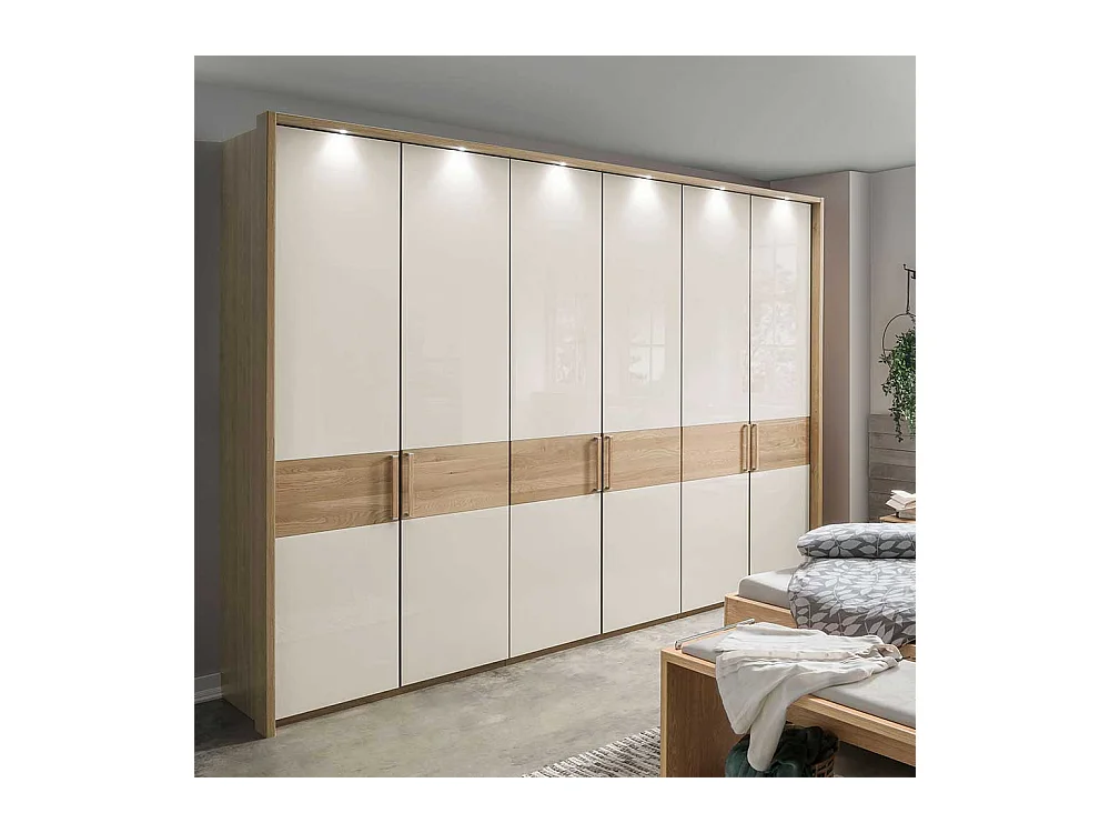 Drehtüren Kleiderschrank in Beige Glas beschichtet 6-türig