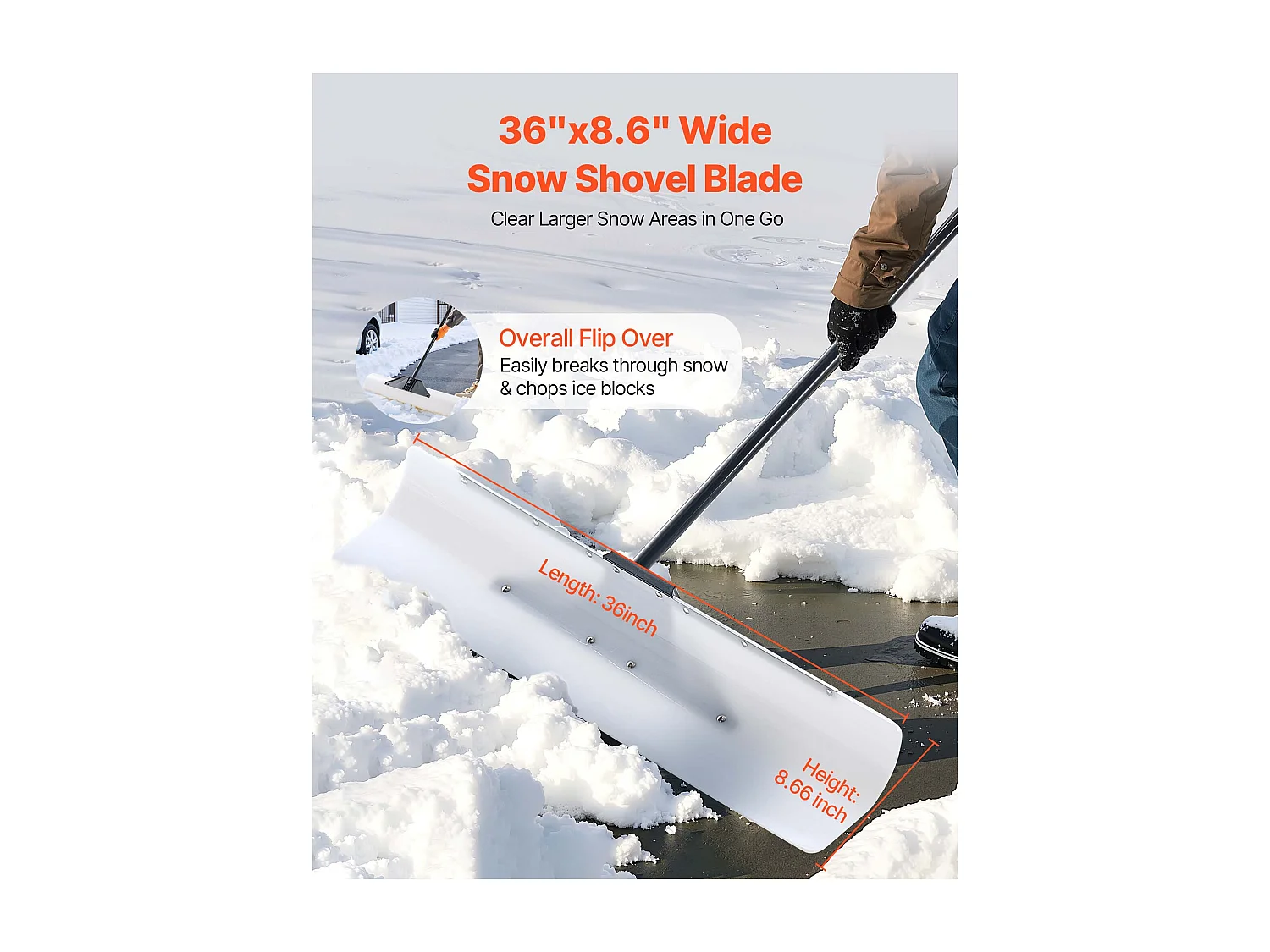Sneeuwschuiver SucceBuy, 91,5 cm, Sneeuwschuiver met Ergonomisch Handvat, Lemmet van PEHD Kunststof, Sneeuwruimer met Gesegmenteerd Handvat, Sneeuwschuiver