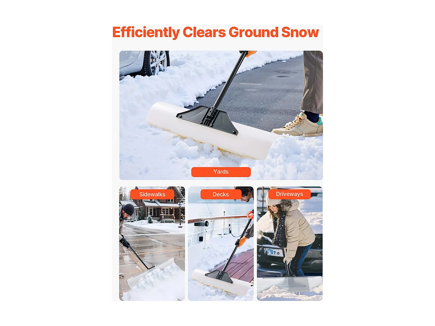 Sneeuwschuiver SucceBuy, 91,5 cm, Sneeuwschuiver met Ergonomisch Handvat, Lemmet van PEHD Kunststof, Sneeuwruimer met Gesegmenteerd Handvat, Sneeuwschuiver