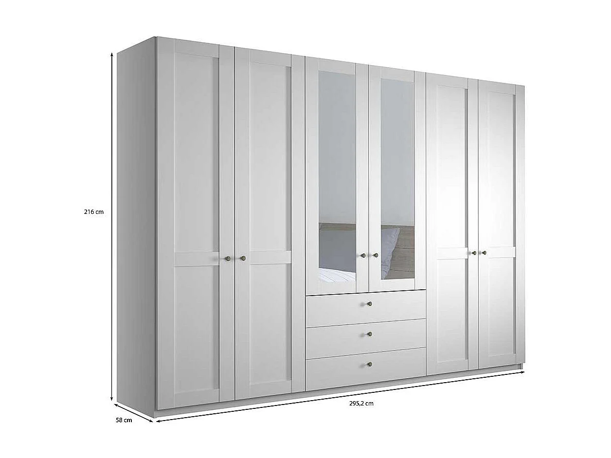 Kleiderschrank Landhausstil in Weiß 300 cm breit - 216 cm hoch