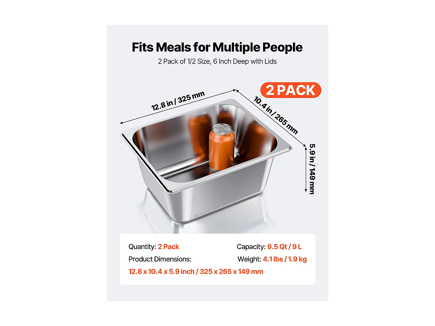 Pojemnik Gastronorm SucceBuy GN 1/2, Pojemnik do Gastronomii ze Stali Nierdzewnej 2Szt 9 L, Pojemnik ze Stali Nierdzewnej do Żywności Głębokość 14,9 cm