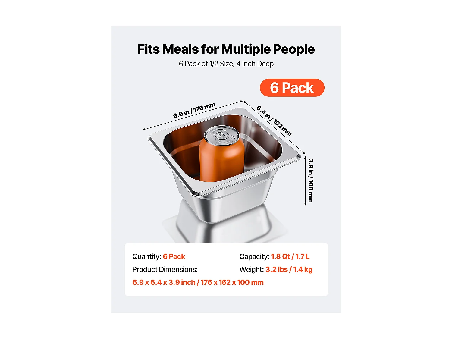 Bac Gastronorme SucceBuy GN 1/6, Récipient de Restauration en Acier Inoxydable 6PCs 1,7 L, Bac Inox Alimentaire Profondeur 10 cm, Anti-adhérent