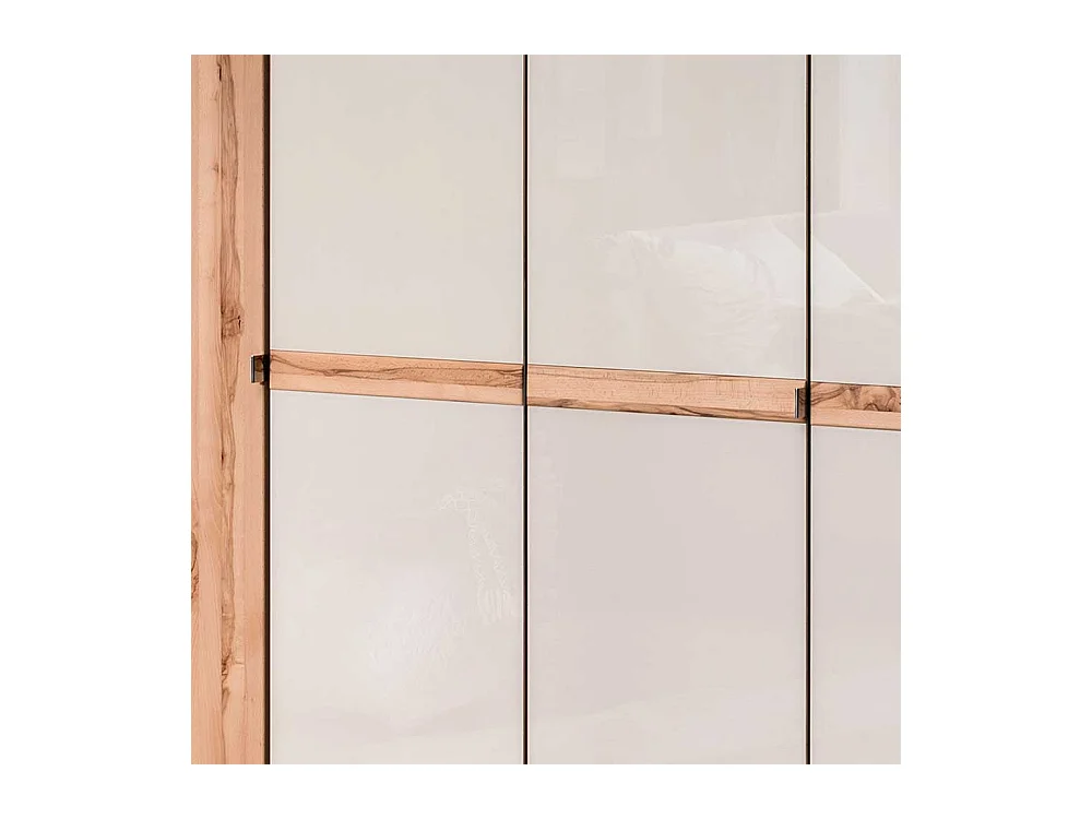 Design Kleiderschrank in Beige Glas beschichtet Astkernbuche