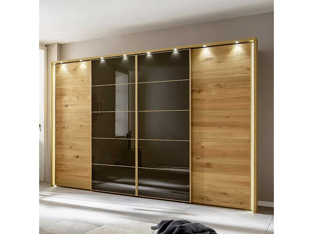 Schiebetürschrank mit Rahmen in Eiche Bianco Dunkelbraun