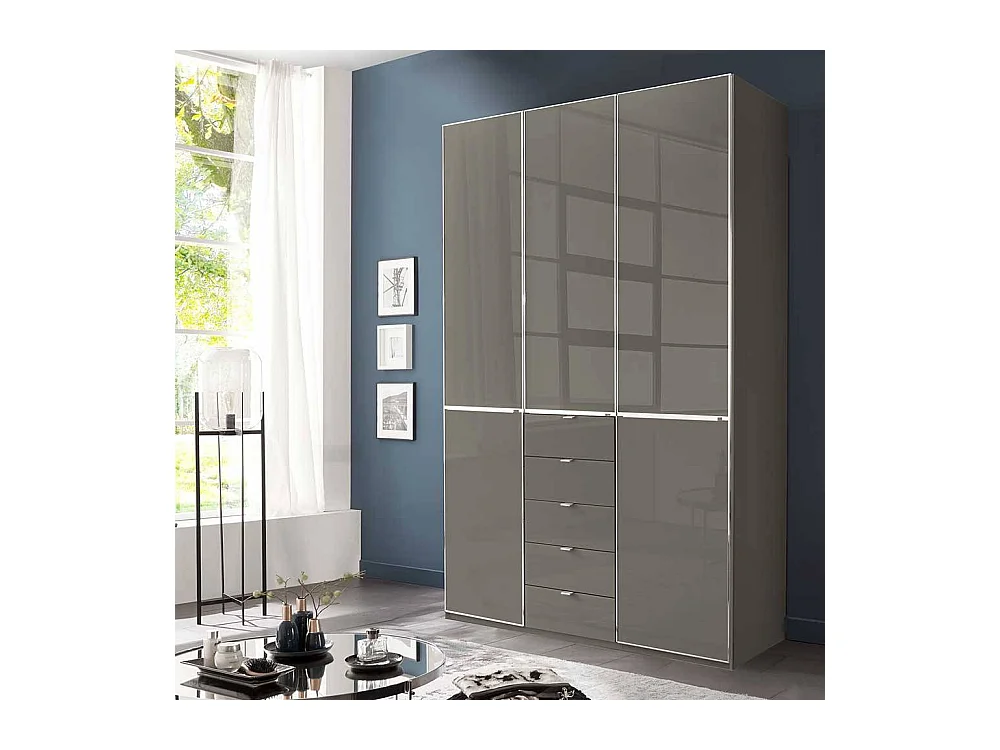 Drehtürschrank Schlafzimmerschrank mit fünf Schubladen Front glasbeschichtet