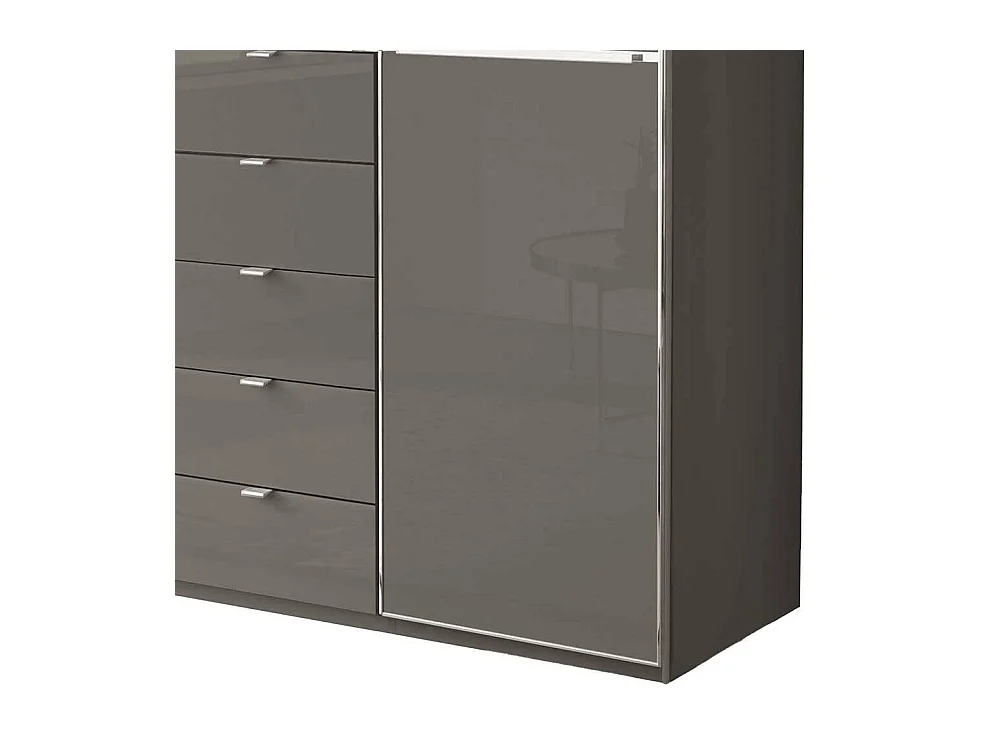 Drehtürschrank Schlafzimmerschrank mit fünf Schubladen Front glasbeschichtet