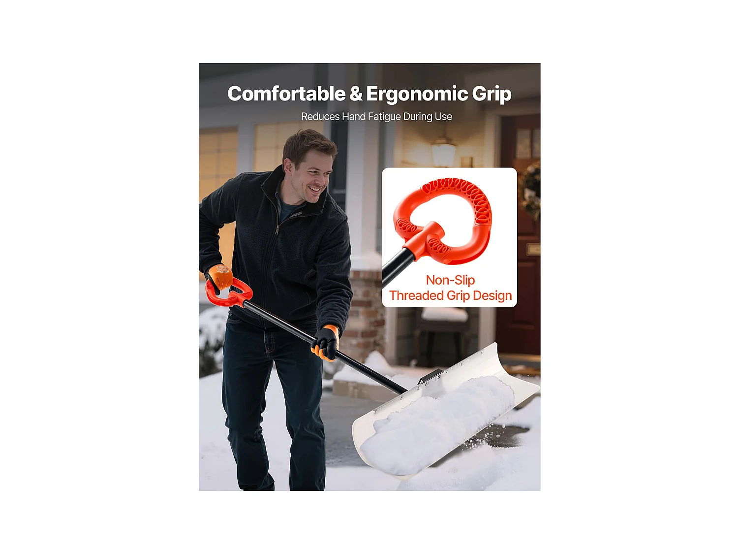 Pala de Nieve SucceBuy, 122 cm, Empujador de Nieve con Mango Ergonómico, Cuchilla de Plástico PEHD, Pala de Despeje de Nieve con Mango Segmentado, Quitanieves