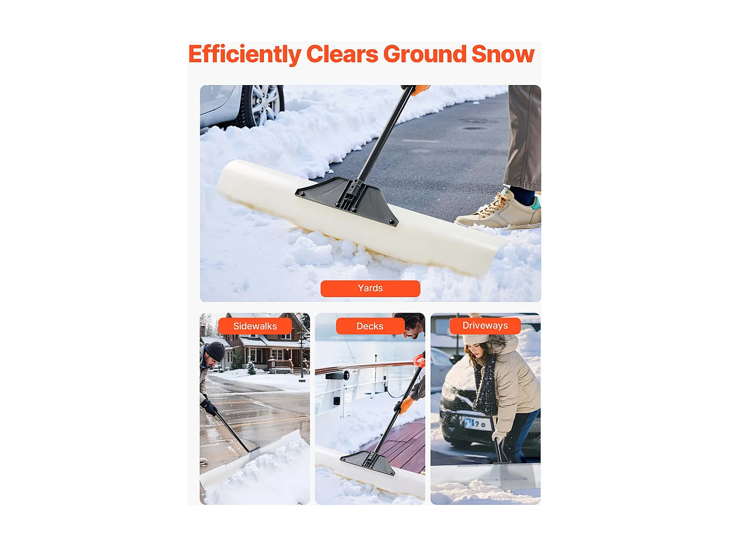 Pelle à Neige SucceBuy, 122 cm, Poussoir à Neige avec Poignée Ergonomique, Lame en Plastique PEHD, Pelle de Déneigement à Manche Segmenté, Pousse-neige
