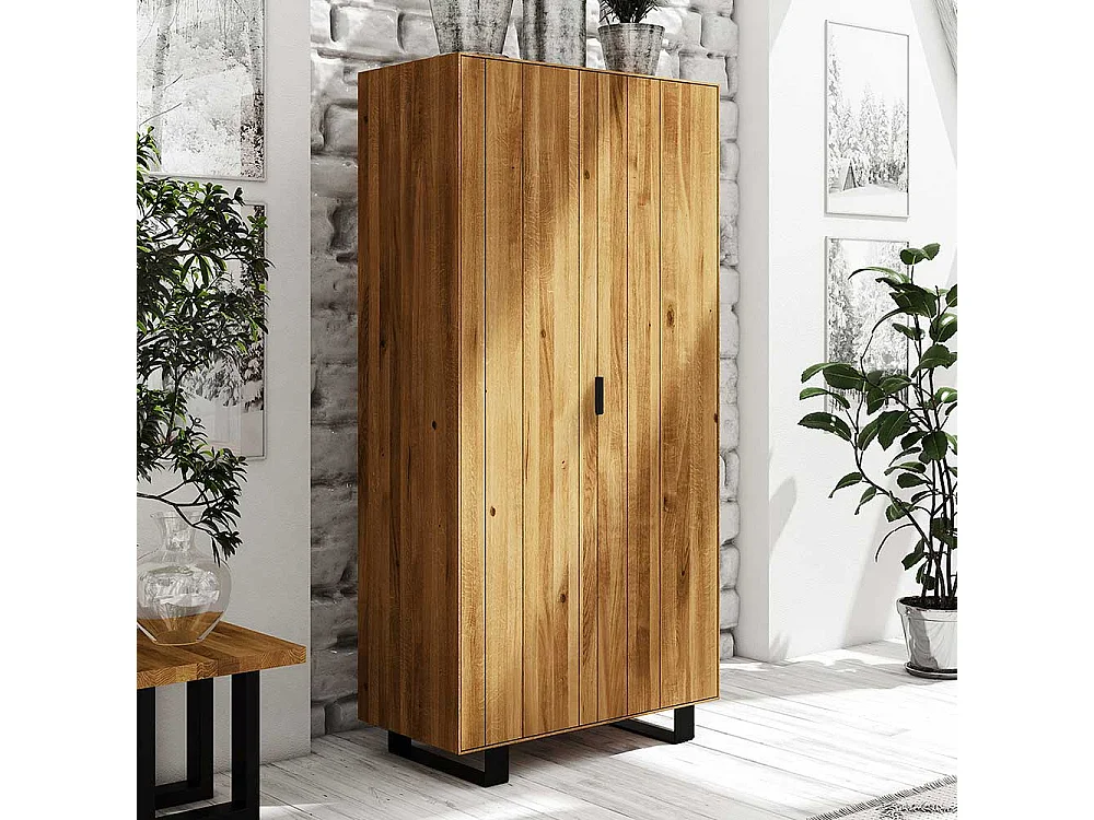 Schlafzimmer Kleiderschrank aus Wildeiche Massivholz Stahl