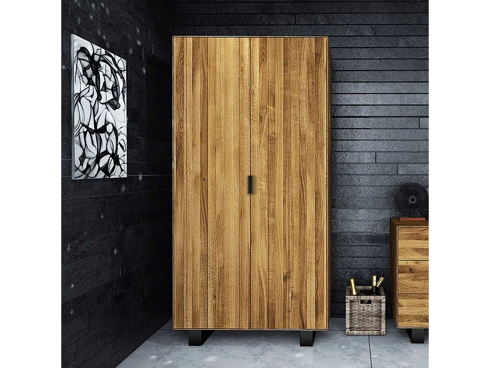 Schlafzimmer Kleiderschrank aus Wildeiche Massivholz Stahl