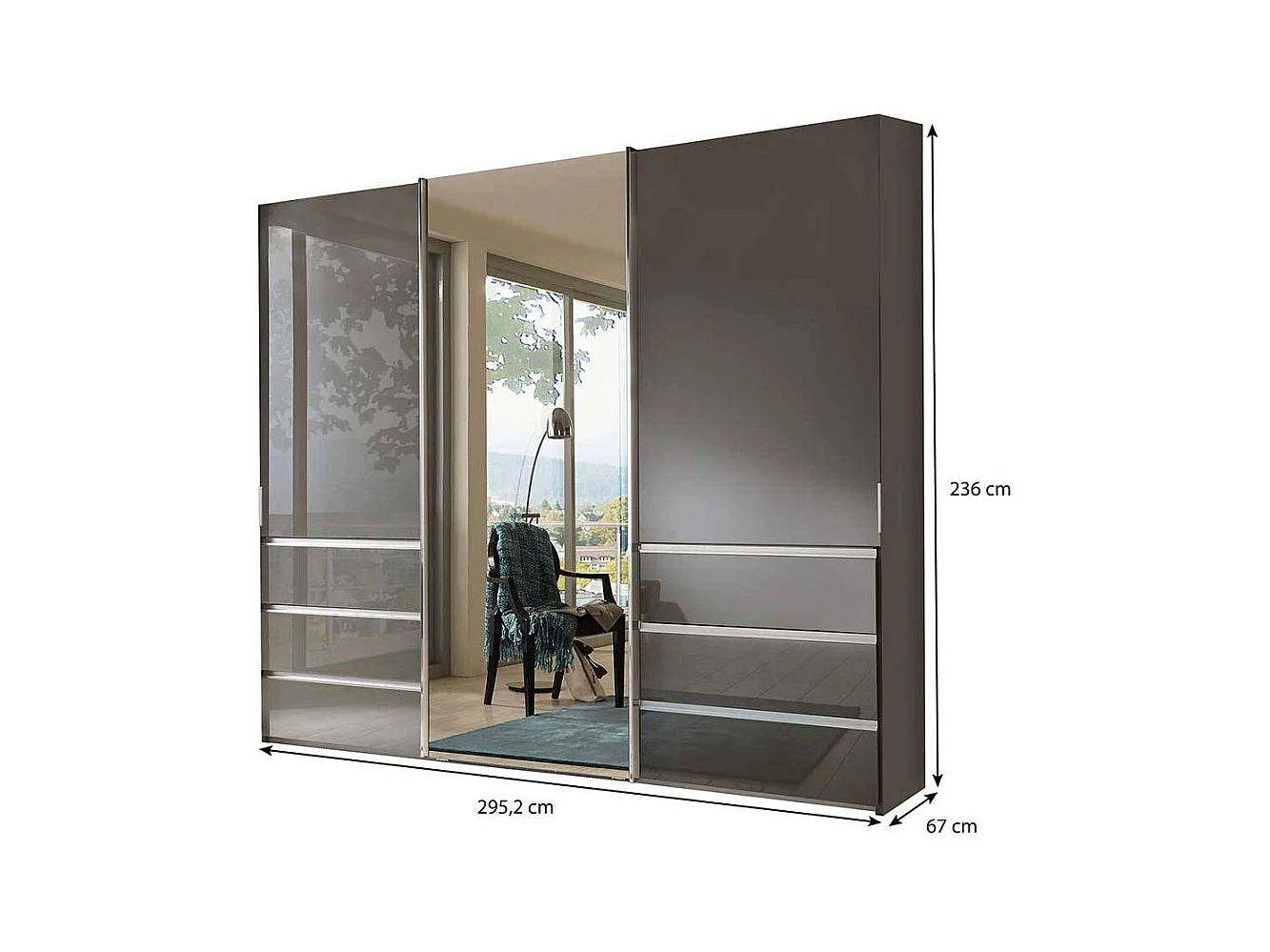 Kleiderschrank mit Schwebetüren in Braun Front glasbeschichtet