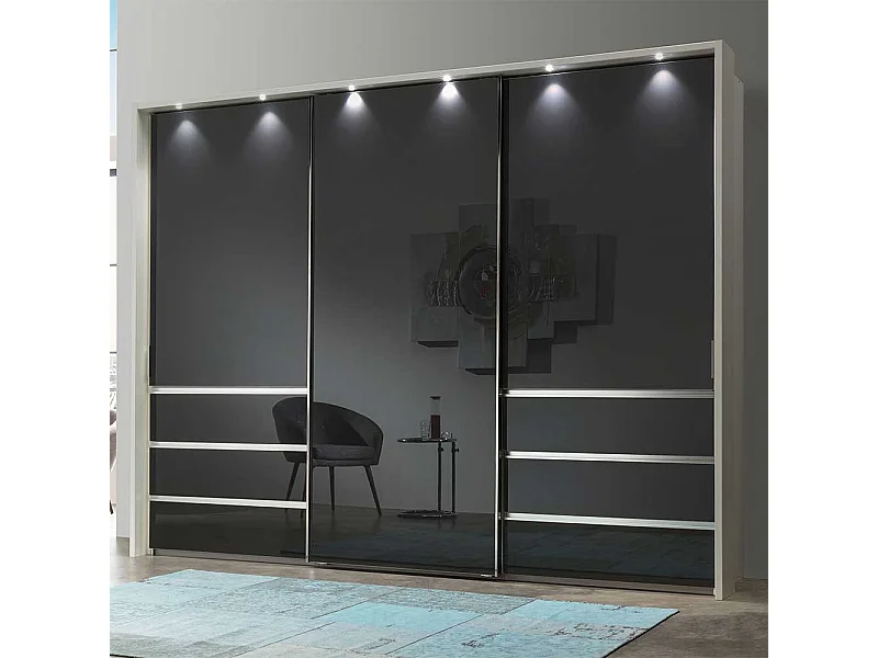 Schiebetürenschrank in Anthrazit und Weiß Glas beschichtet