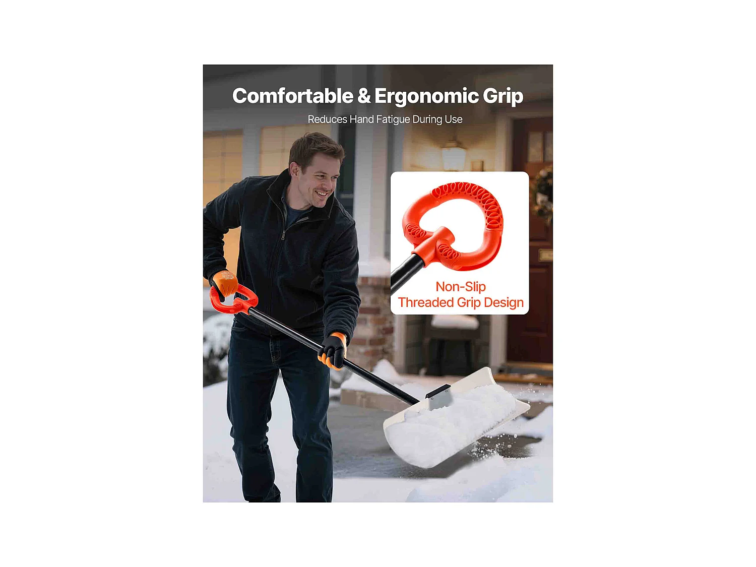 Pala de Nieve SucceBuy, 61 cm, Empujador de Nieve con Mango Ergonómico, Cuchilla de Plástico PEHD, Pala de Despeje de Nieve con Mango Segmentado, Quitanieves