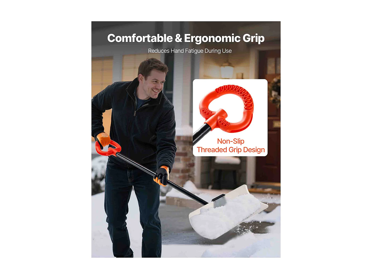 Pelle à Neige SucceBuy, 61 cm, Poussoir à Neige avec Poignée Ergonomique, Lame en Plastique PEHD, Pelle de Déneigement à Manche Segmenté, Pousse-neige