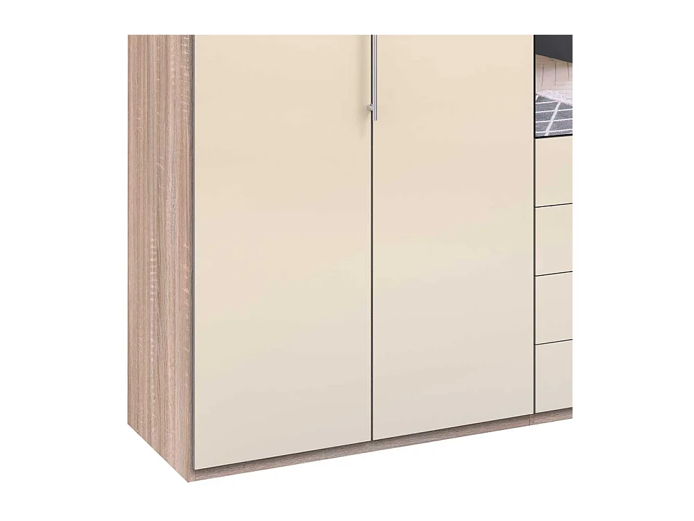 Kombi Schlafzimmerschrank mit Spiegel Cremefarben Eiche Sägerau