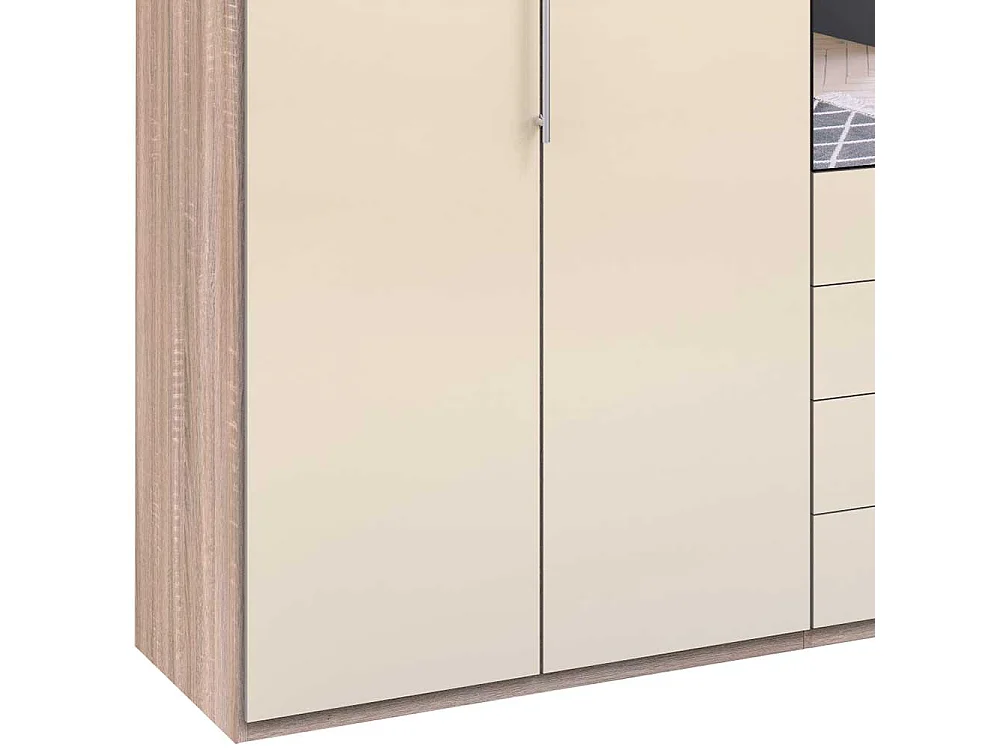 Kombi Schlafzimmerschrank mit Spiegel Cremefarben Eiche Sägerau