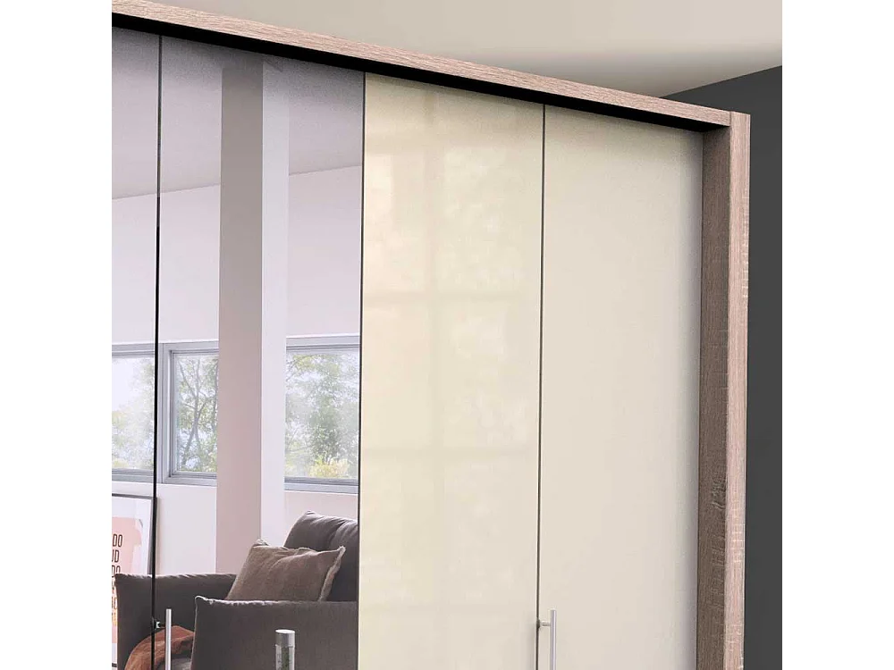 Kombi Schlafzimmerschrank mit Spiegel Cremefarben Eiche Sägerau