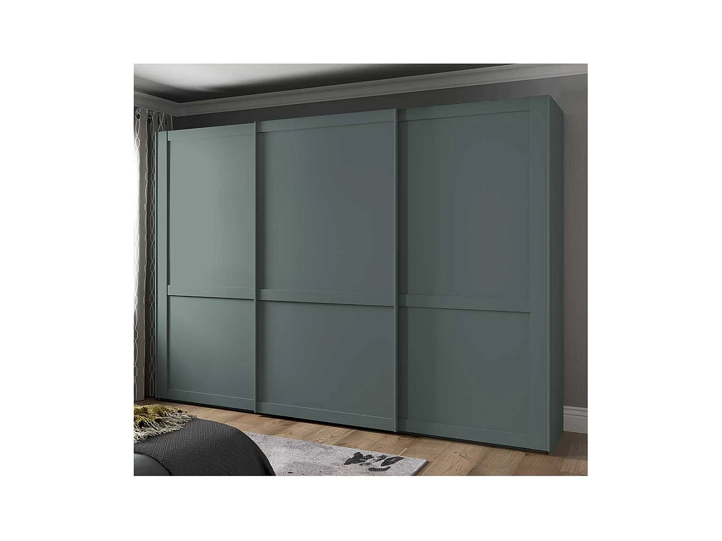 Schwebetuerenschrank modern im Landhausstil Graugrün