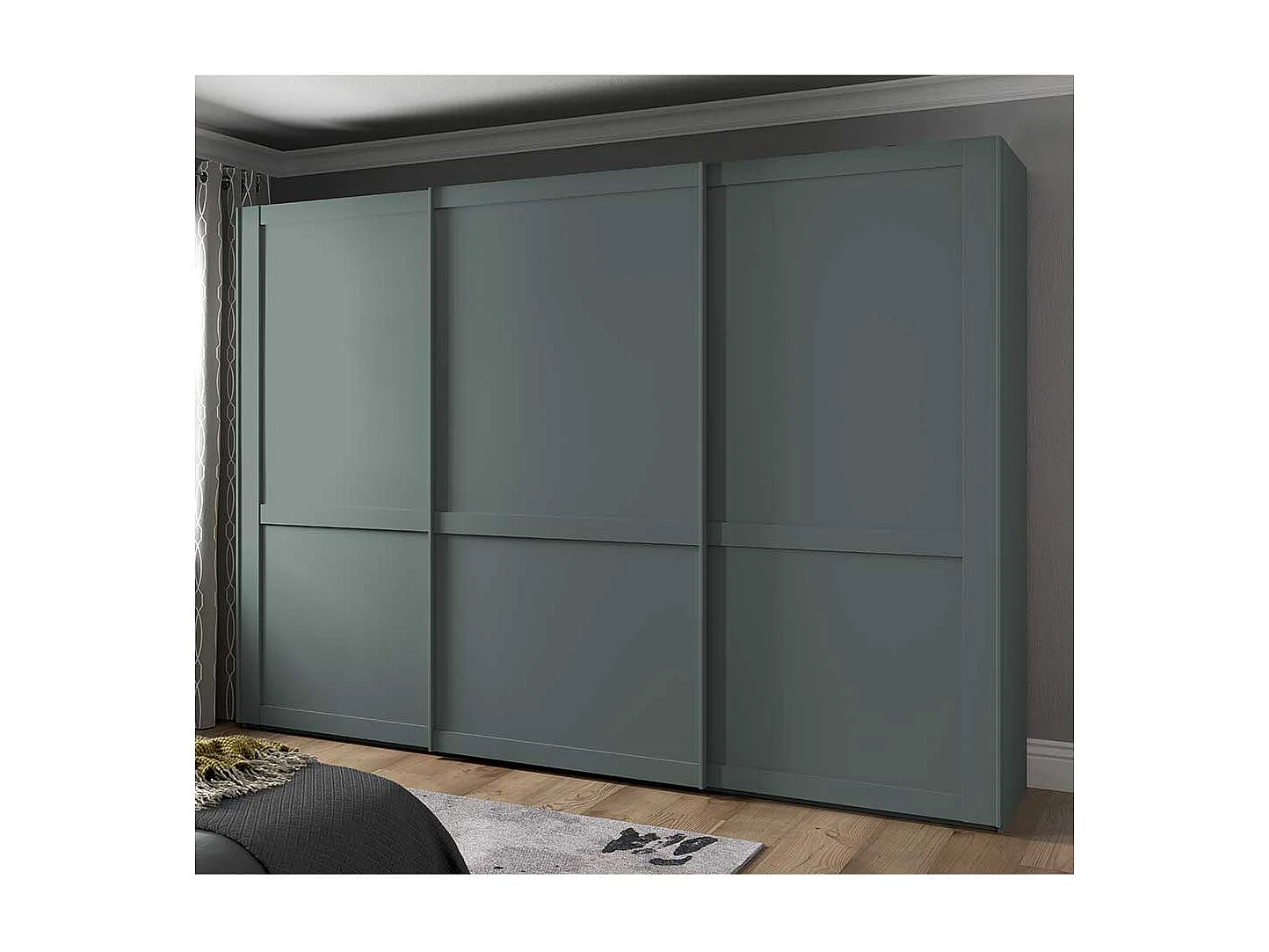 Schwebetuerenschrank modern im Landhausstil Graugrün