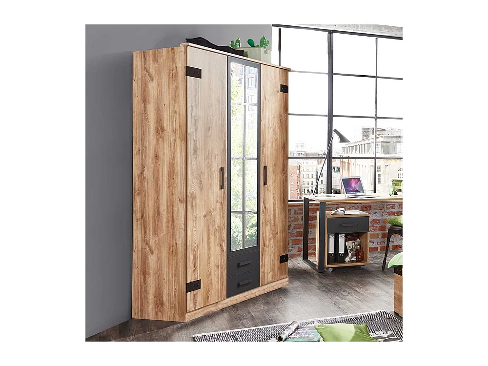 Drehtürenschrank Spiegeltür im Industry und Loft Stil 135 cm breit