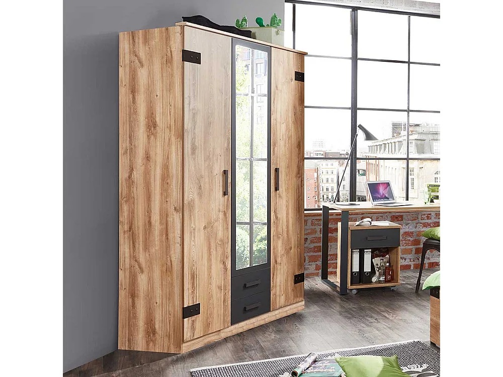 Drehtürenschrank Spiegeltür im Industry und Loft Stil 135 cm breit