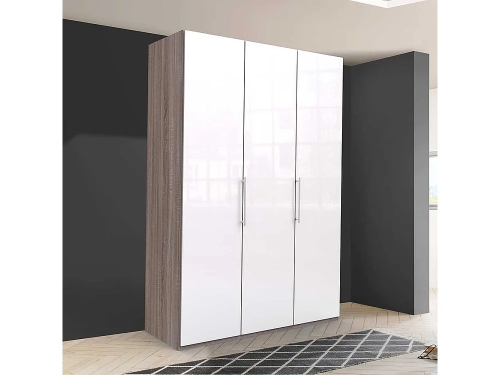 Jugend Kleiderschrank 2 türig Weiß Eiche Trüffelfarben