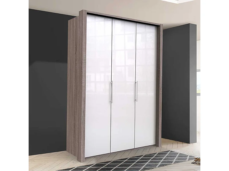 Jugend Kleiderschrank 2 türig Weiß Eiche Trüffelfarben