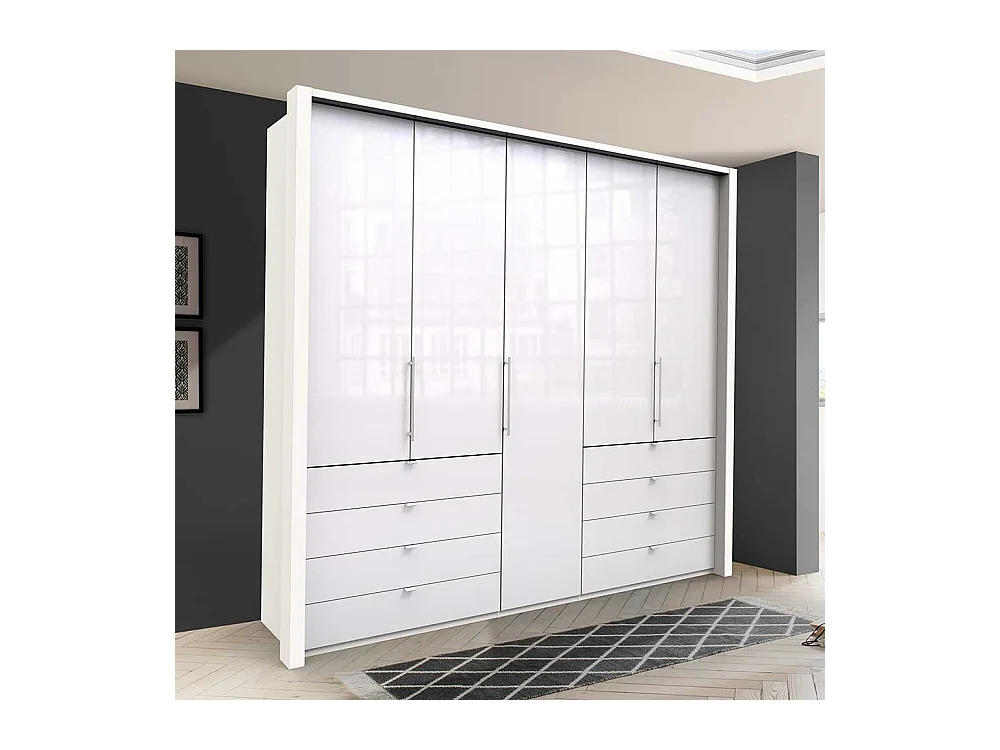 Schlafzimmer Kleiderschrank in Weiß Glas beschichtet Falttüren