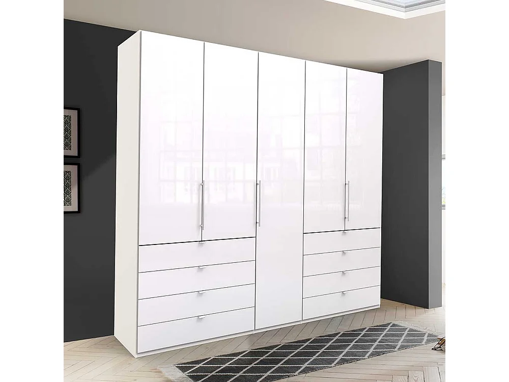 Schlafzimmer Kleiderschrank in Weiß Glas beschichtet Falttüren