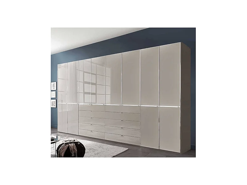 XL Schlafzimmerschrank Drehtürschrank in Hellgrau Front glasbeschichtet