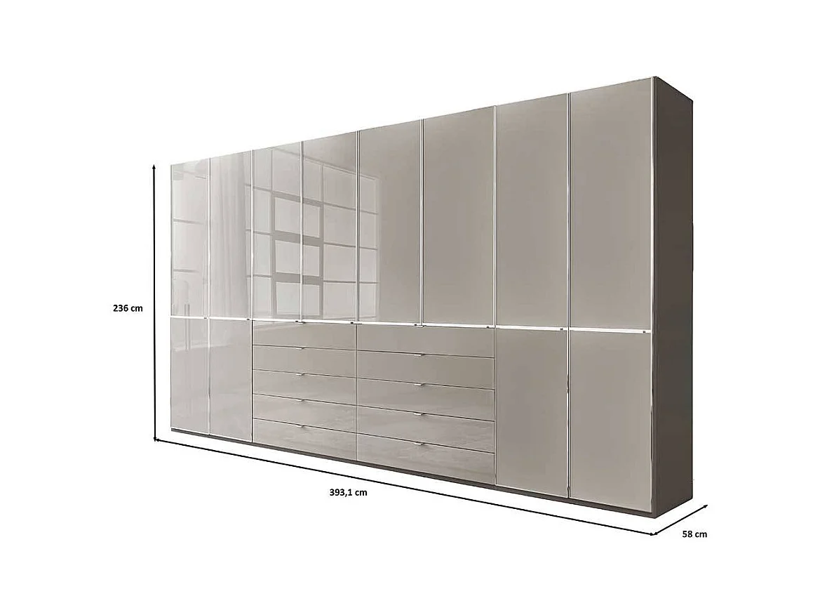 XL Schlafzimmerschrank Drehtürschrank in Hellgrau Front glasbeschichtet