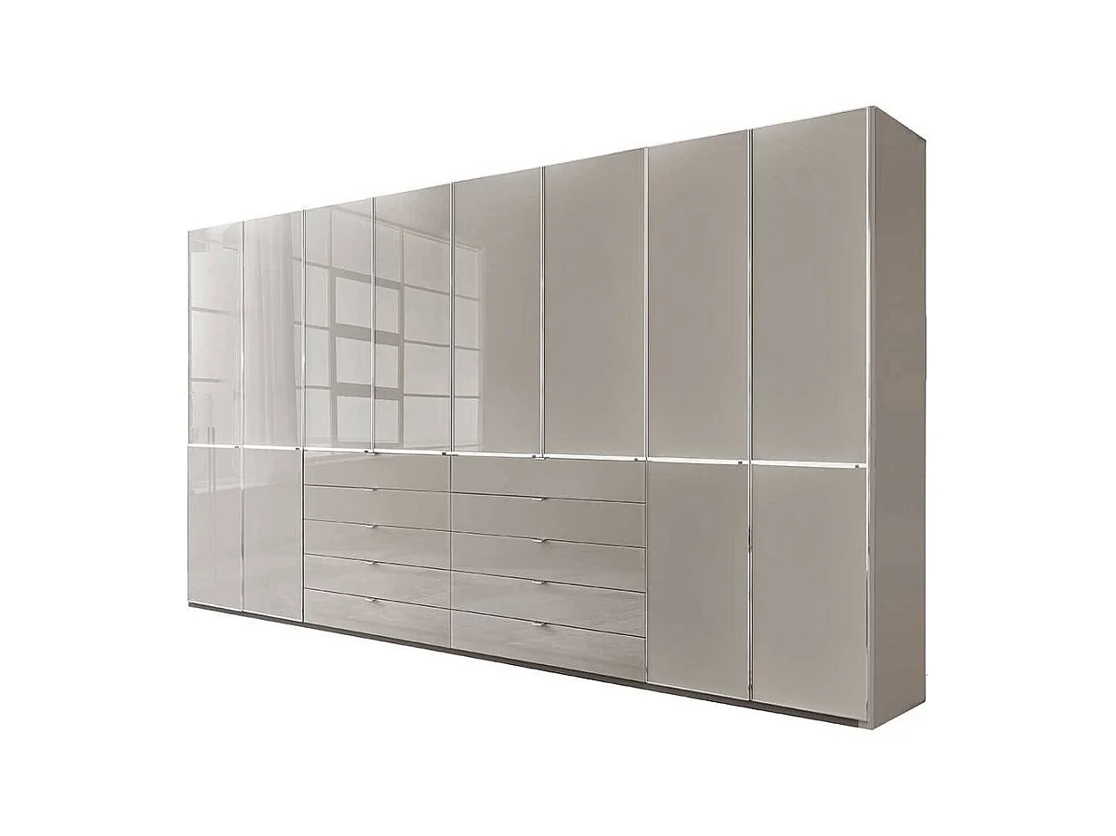 XL Schlafzimmerschrank Drehtürschrank in Hellgrau Front glasbeschichtet