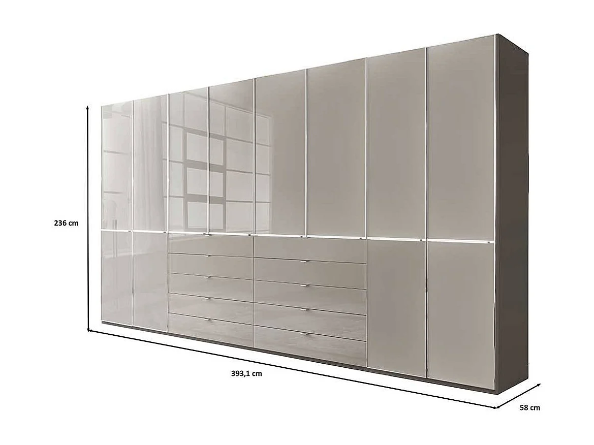 XL Schlafzimmerschrank Drehtürschrank in Hellgrau Front glasbeschichtet