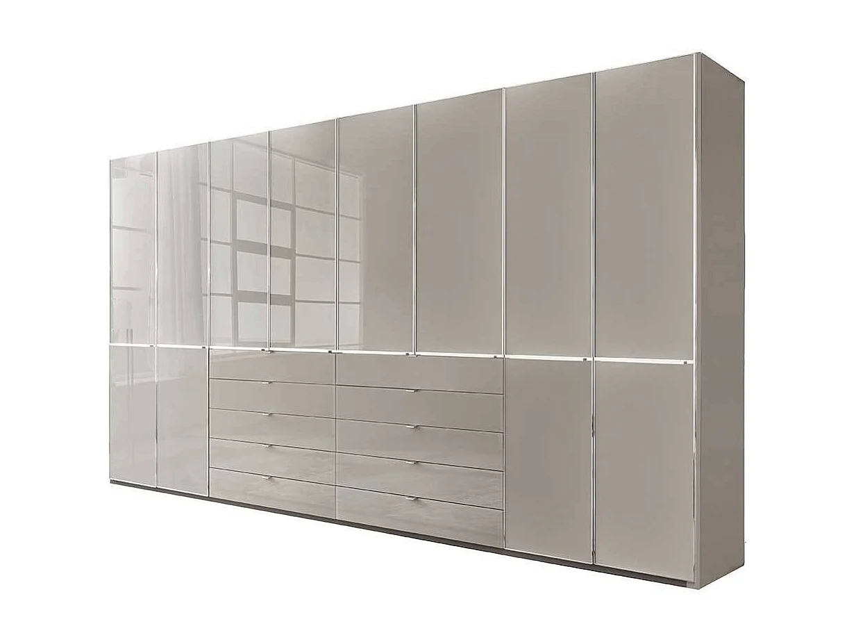 XL Schlafzimmerschrank Drehtürschrank in Hellgrau Front glasbeschichtet