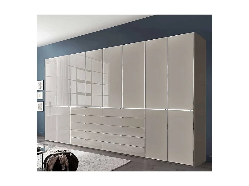 XL Schlafzimmerschrank Drehtürschrank in Hellgrau Front glasbeschichtet