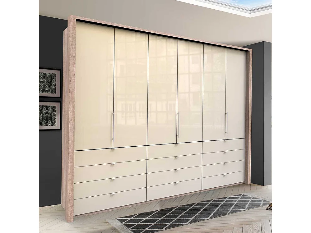 Gleittüren Schlafzimmerschrank mit vielen Schubladen glasbeschichtet