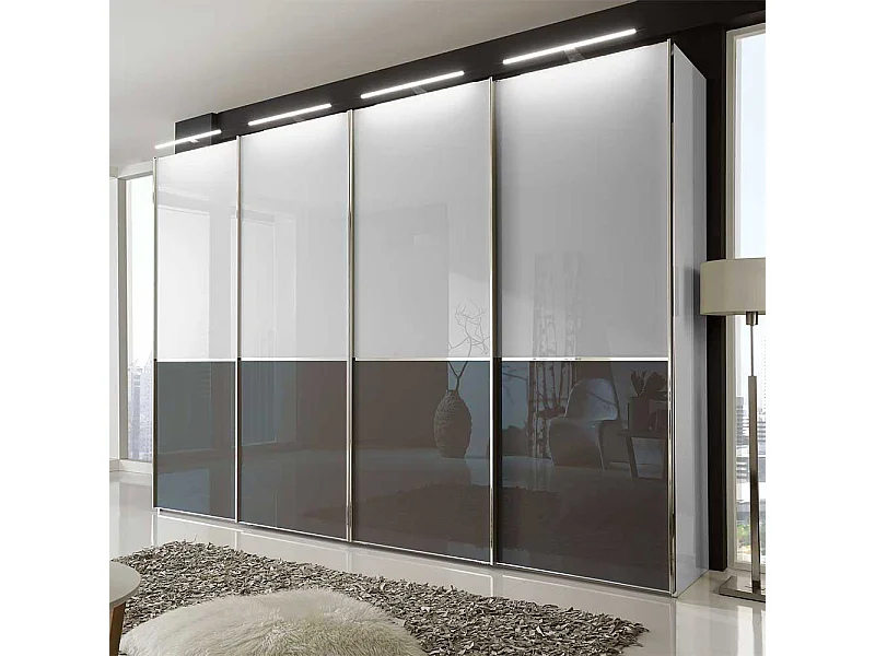 Schwebetüren Kleiderschrank in Weiß und Braun 4-türig