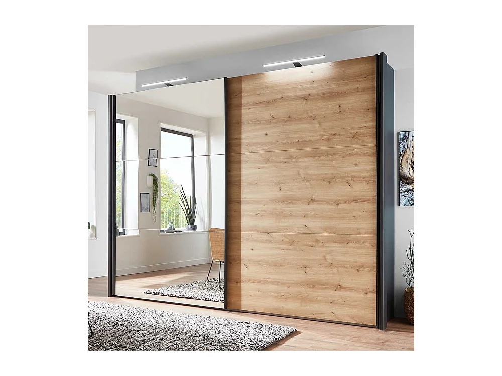 Kleiderschrank Schwebetüren in Eiche Bianco und Anthrazit Made in Germany