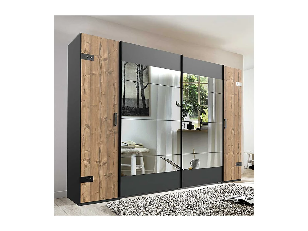 Kleiderschrank Industriestil mit Dreh- und Schiebetüren 272 cm breit