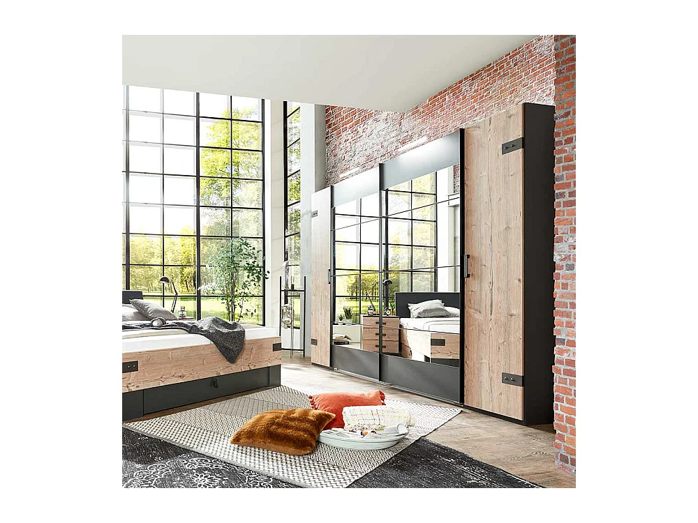 Kleiderschrank Industriestil mit Dreh- und Schiebetüren 272 cm breit